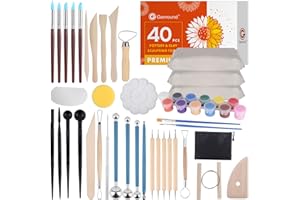 Genround DIY Air Dry Clay Pottery Kit for Beginners - Pottery Craft Kit Includes: Air Dried Clay, Tools, Paints, Brushes, Palette, Sponge - Air Drying Clay Kit for Adults