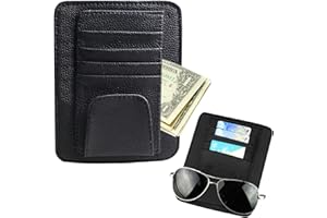 ZoneYan Auto Brillenhalter, Brillenhalter für Auto Sonnenblende Universal, Auto Sun Visor Organizer, Auto Sonnenblende Tasche, Ticket Karten Clip Brillen Halterung PU Leder(Schwarz)