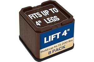 aspeike 4 inch Heavy Duty Bed Risers - Sofa & Furniture Elevators - Square, Large Couch Table Bed Raising Blocks - Stackable up to 8" for Space Saving - 8 Pack