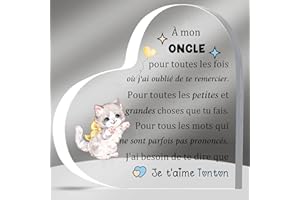 HZBLAZ Oncle Acrylique Plaques Fête des Pères Cadeaux Apprécier Anniversaire Coeur Signe Décoration Noël Merci Tonton Souvenirs de Nièce Neveu Mignon Chat Retraite Famille Amour Rappel