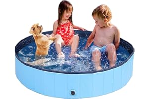 Taeku Dog Paddling Pool, Portable Foldable Dog Swimming Pool PVC Sturdy Pet Bathing Tub for Garden Patio Bathroom (Blue 80 * 30cm)
