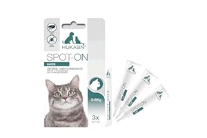 Hukasin® Spot On Cat - Tick and Flea Protection - Long-Lasting Tick Protection & Flea Remedy for Cats up to 12 Weeks, for Your Cat's Health