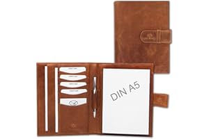 ‎ALMADIH ALMADIH Leather A5 Writing Case Premium Cow Leather brown deluxe – Writing Pad Personal Organizer Conference Folder System Planner Portfolio Folio Workbook Datebook Schedule Diary Organiser Sleeve Document CV