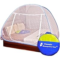 Classic Mosquito Net , Double Bed King Size Bed , Embroidery Polyester Foldable - Blue , Capacity : 2 Adult & 1 Child