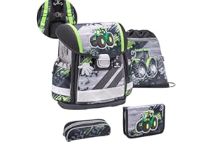 Belmil Tornister szkolny, zestaw 4-częściowy z paskiem na klatkę piersiową, 403-13/S/C, Green Tractor