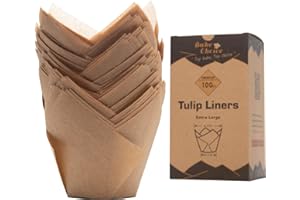BAKE CHOICE Diamètre du Fond 6 cm Caissette Muffins Papier Tulipe Grand,100 Pièces,Naturel & Non Blanchi,Anti-Adhésif Caissette Muffins,pour Fêtes & Noël,Grande Taille