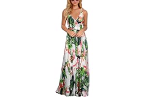 BUOYDM Vestiti Donna Estivi Lunghi Casual Eleganti Abiti Donna Scollo a V Senza Maniche Vestito Boho Fiore Stampato Maxi Lunga Sexy Vacanze Spiaggia