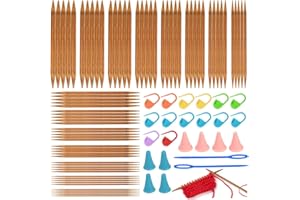 DOUSELLA 15 Größen Stricknadel Bambus Set Doppelspitzig Handarbeit Stricknadeln mit Maschenmarkierer Kunststoff Nadeln Holz Stricknadeln Set Handarbeit Nadelspiel Set für Socken Handschuhe Schals