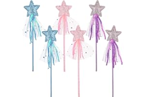 ASTER Glitter Star Wands 6Pcs 11 Inches Princess Angel Fairy Star Magic Wands Girls Fairy Magic Dress-up Star Wand Costume Wands Sticks for Birthday Halloween Christmas Party Supplies