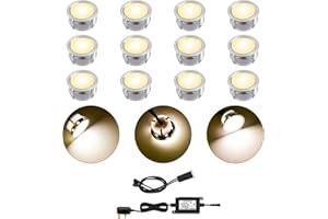 CISLAN LED Decking Lights with Light Sensor Φ30mm 0.6W/pc Waterproof Plinth Deck Lights,High Brightness Warm White Buried Garden Light for Decking Lighting, Kitchen Plinths, Bathroom Lights Pack of 12