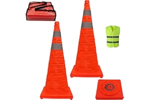 RLXMARTD 2-Pack 70cm/28 Faltbare Verkehrssicherheitskonen mit reflektierenden Streifen, grüne Sicherheitsweste inklusive