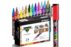 Alitastro 24 Acrylic Paint Pens Marker Pens - Waterproof Fabric Paint Markers Acrylic Markers for Rock Painting, Glass, Wood, Stone, Canvas, Metal, Arts and Crafts for Adult, 2-3mm Medium Tip