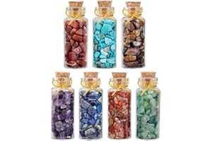 Nupuyai 7 Mini Kristall Wunschflaschen mit Edelsteinl Chips, Trommelstein, Kristallsplitter, Heilsteine Set für Reiki Wicca Stein & Deko, Schmuckherstellung