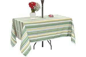 Eternal Beauty Nappe imperméable à rayures vertes et jaunes avec trou pour parapluie et fermeture éclair pour terrasse, jardin, fête et barbecue 152 x 213 cm