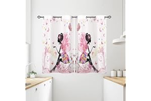 ANHOPE Blume Fee Schmetterling Verdunklungsvorhänge mit Ösen Blickdichte Gardinen Thermo Vorhänge Blackout Curtain Kinder Mädchen Wohnzimmer Schlafzimmer Vorhang 2er Set H 138 x B 71 cm
