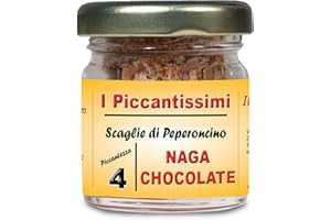 I Piccantissimi - NAGA CHOCOLATE peperoncino piccantissimo in vasetto da (15 gr) - Scaglie di Peperoncino a lunga conservazione - peperoncino piccante NAGA CHOCOLATE coltivato in Italia (800.000 Shu)