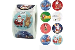 BIGCHEER Rotolo di adesivi natalizi, 500 pezzi, adesivi natalizi rotondi, etichette decorative per Natale, buste, sacchetti regalo, sacchetti di carta (1)