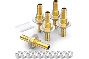 GASHER 5 Pièces Brass Hose Barb Thru-Bulk Bulkhead Fitting 10mm to 10mm Barb Hose, Straight Hex Union Fitting with 10 Pièces Hose Clamp