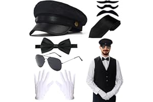 Aopier Chauffeur Costume Accessories Set/Sherlock Holmes Detective Fancy Dress/Agent Spy kit for Kids Teens Adults 1920s Gangster Theme Party Halloween Cosplay Carnival Outfits Props