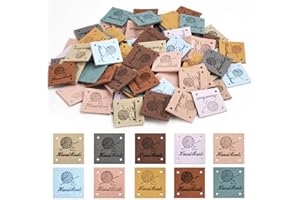 OTTYMO 80 Pz Etichette Fatte a Mano Etichette in Pelle PU Etichette da Cucire per Vestiti Etichette Handmade con Fori per Cucire Capi, Borse, Cappelli, Sciarpe (2,5 x 2,5 cm)