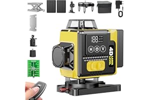 PONOSEU 【Modalità a Impulsi】Livella Laser Autolivellante 16 Linee Laser,4 X 360 °Verde Niveau Laser 2 x Batterie Nivellement Automatique, Ricaricabili, Telecomadon, Display Digitale a LED.