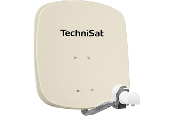 TechniSat DIGIDISH 45 – Antenne satellite pour 2 utilisateurs (petite installation satellite de 45 cm - kit complet avec support mural et LNB Twin universel) beige