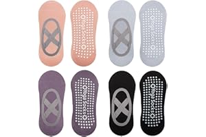 Ewwtrey 4 Paia Calzini Antiscivolo Donna e Uomo con Grip per Yoga, Pilates, Ballo a Piedi Nudi