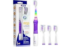 Cepillo electrico infantil, Seago Cepillo de dientes infantil con luz de colores, 4 cabezal de recambio extra suaves, Temporizador de 2 minutos, Apto para niños mayores de 3 años SG977 (violeta)