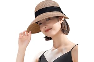 Airmoon Summer Beach Hats for Women, Sun Hats for Women UV Protection UPF 50+,Travel Foldable Packable Wide Brim Straw Hat