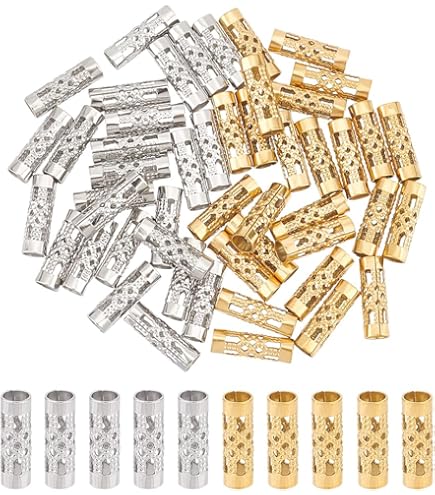 100 Pcs Perles De Tube De Nouilles En Or Et Argent, Perles