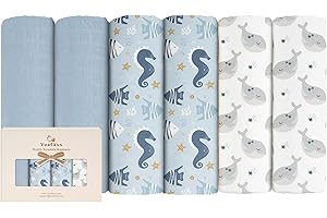 Yoofoss Juego de 6 Cuadrados de Muselina Paños 70x70 cm Bambú y Algodón Gasas para Bebés Grandes de Muselina Toalla de baño para Bebes Recien Nacidos