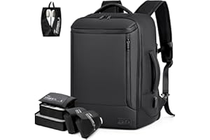 Lekeinchi Sac à Dos Voyage Cabine Avion pour Hommes et Femmes avec 6 Cubes d'Emballage et Compartiment Séparé pour Ordinateur de 17 Pouces - Idéal pour Week-ends, Voyages d'Affaires（Noir）