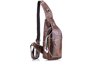 HARPIMER Bolso Mochila de Pecho Bolso Hombre Piel, Mochila de Cuero Autentico, Bolso Mochila de Pecho Piel Cuero Bolsa Resistentes al Agua para Escolare Ciclismo Senderismo (Marrón)