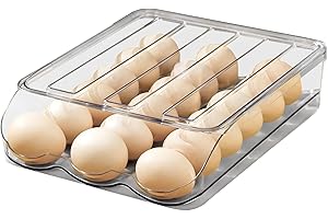 MEMEYOU Portauova di grande capacità per frigorifero, contenitore per uova arrotolabile automatico, vassoio organizer impilabile per frigorifero in plastica trasparente (1 strato)