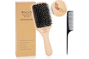URTHEONE Hair Brush Boar Bristle Hairbrush for Thick Curly Thin Long Short Wet or Dry Hair Adds Shine and Makes Hair Smooth, Best Paddle Hair Brushes and Comb Set for Men Women Kids