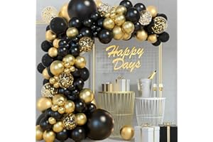 FAIRYMAIDEN Kit Arco Palloncini Oro e Nero,111pcs Ghirlanda Palloncini Compleanno Neri Oro con Palloncino Coriandoli Dorati per Uomini Ragazzo Feste di Compleanno Capodanno Newyear Palloncini Laurea Pensionamenti