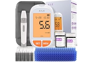 AILE Blood glucose Monitor Kit for Diabetes: Blood Sugar Meter Test Kit Test Strips x 50 and Low Pain Lancing Devices x 50 for Home Use Testing Monitoring with Vioce Broadcast (A601 (50 Kit))