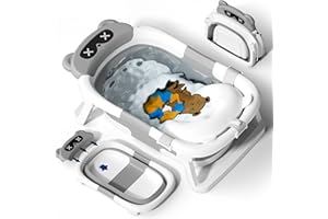 COOSEYA Baby Bath Tub Foldable, Baby Bathtub Collapsible Essentials for Newborn with Soft Cushion (0-18Months), Baby Shower for Infant to Toddler Gift Portable Space-Saving Travel,Grey