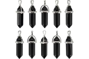 ALEXCRAFT Crystal Pendants for Jewelry Making, 10PCS Amethyst Rose Quartz Necklace Pendant Hexagonal Pointed Bullet Healing Crystal Necklaces Charms for Crafting