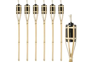 Harbour Housewares Bamboo Fire Torches - 60cm - Natural - 6X Garden Lighting Traditional Tiki Torches Outdoor Paraffin Oil Lamp Candle Flame Lantern with Removable Screw Top