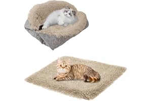 ToKinCen Katzenbett Haustierbett für Katzen kleine Hund Waschbare 2 in 1 Katzenbett Plüsch Weich Schlafen KatzenbettHundebett Katzensofa Flauschiges Matte Katzendecke (Braun)