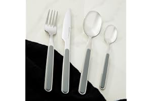 BergHOFF Balance 24Pc Flatware Set Stainless Steel Sleek Design with Glossy PP Cover Handle, Moonmist