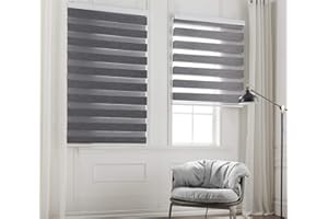 Taiyuhomes Day and Night Zebra Roller Blind Gradient Double Fabric Translucent or Blackout Vision Curtains for Window and Door with Aluminium Cassette (Grey, Width 115cm X Height 150cm)