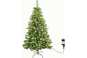 Aigostar Albero di Natale Artificiale da 180 CM,con Catena di Luci LED da 18 M,300 LED Bianco Caldo,8 Modalità di Illuminazione,450 Rami,Colore Verde,Include Supporto in Metallo.