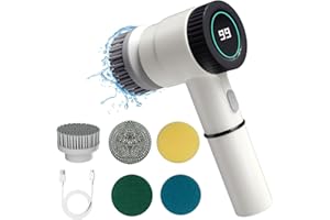 JOYMY Elektrische Reinigungsbürste,Fugenreiniger Elektrisch,Electric Cleaning Brush mit Led Anzeige, 5 Bürstenkopfe,3 Modi Perfekt Spin Scrubber für Bad,Badezimmer,Küche, Waschbecken