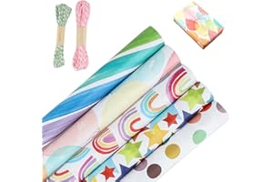 NTMAICHY Wrapping Paper Rolls,5 Rolls 43cm x 3M Gift Wrapping Paper,Happy Birthday Wrapping Paper Roll,Rainbow Wrapping Paper Roll, Suitable for Birthday, Party, Wedding,Baby Shower,Festive Decorations