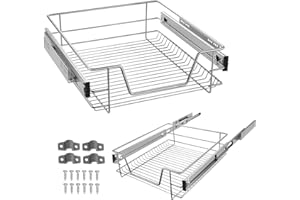 LARS360 Cassetto telescopico per armadio con guide telescopiche in metallo cromato, antiruggine, rimovibile, portata massima 20 kg, adatto per armadi larghi 50 cm (larghezza effettiva 47 cm, 2 pezzi)