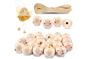 WAYBWZDQ Wooden Beads with Face, 100 Wooden Balls with Hole and Face, Wooden Balls with Face, Wooden Beads, Round, Wooden Beads, Natural Round Wooden Beads for Worry, Macrame Jewellery (14 mm)
