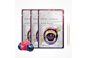 ‎PICK'EM pick'em B.I.G Berry Toothpicks with Flavour Limited Edition Tom Aspinall Pack of 3 [60 x Toothpicks with Flavour] - 3 x Berry (Sweet & Sour Flavour)
