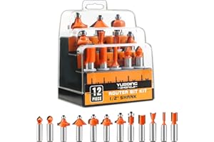 GENERIC Yueqing Zhongji Router Bit 1/2 Shank Router bits 1/2 Shank-12.7MM Shank 12 Piece Router bitset Tungsten Carbide Router Bit Professional level Router bit sets 1/2 shank